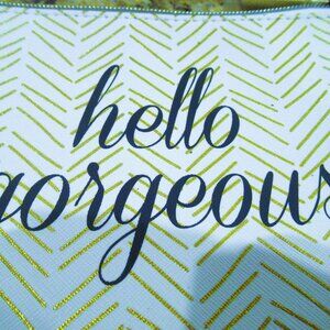 Dabney Lee white cosmetic bag, gold pattern, Hello Gorgeous! NWT